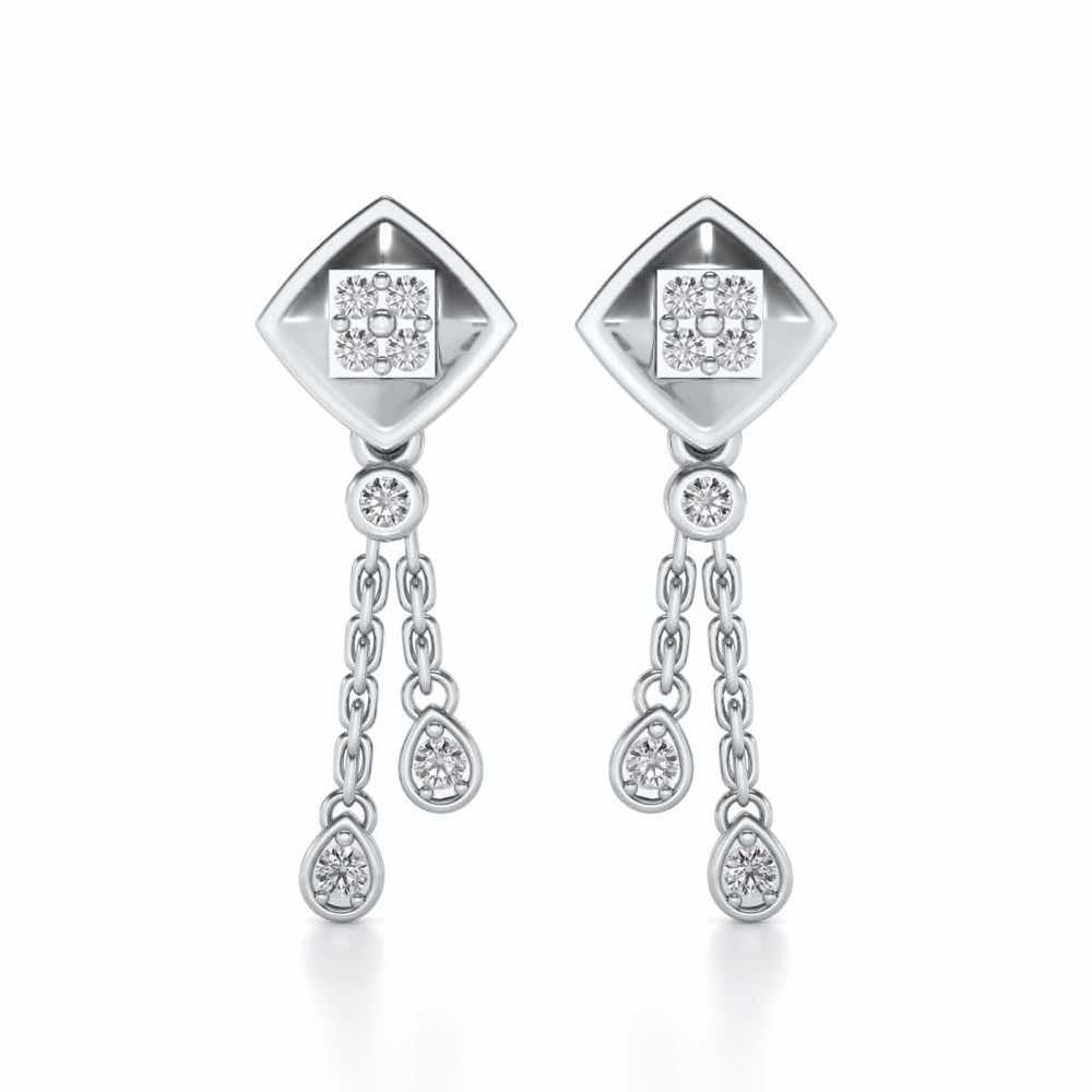 Shiny Chain Dangler Earrings - White Gold - Image 1