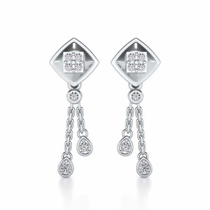 Shiny Chain Dangler Earrings - White Gold - Image 1