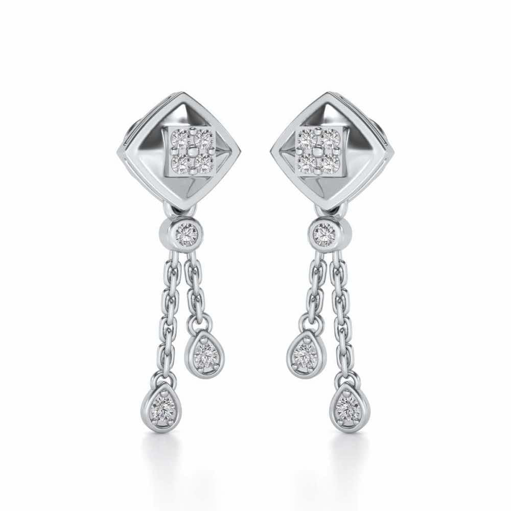 Shiny Chain Dangler Earrings - White Gold - Image 2