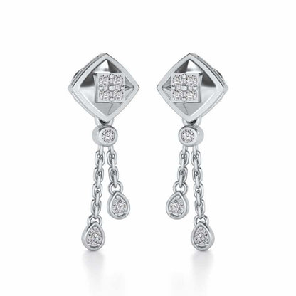 Shiny Chain Dangler Earrings - White Gold - Image 2