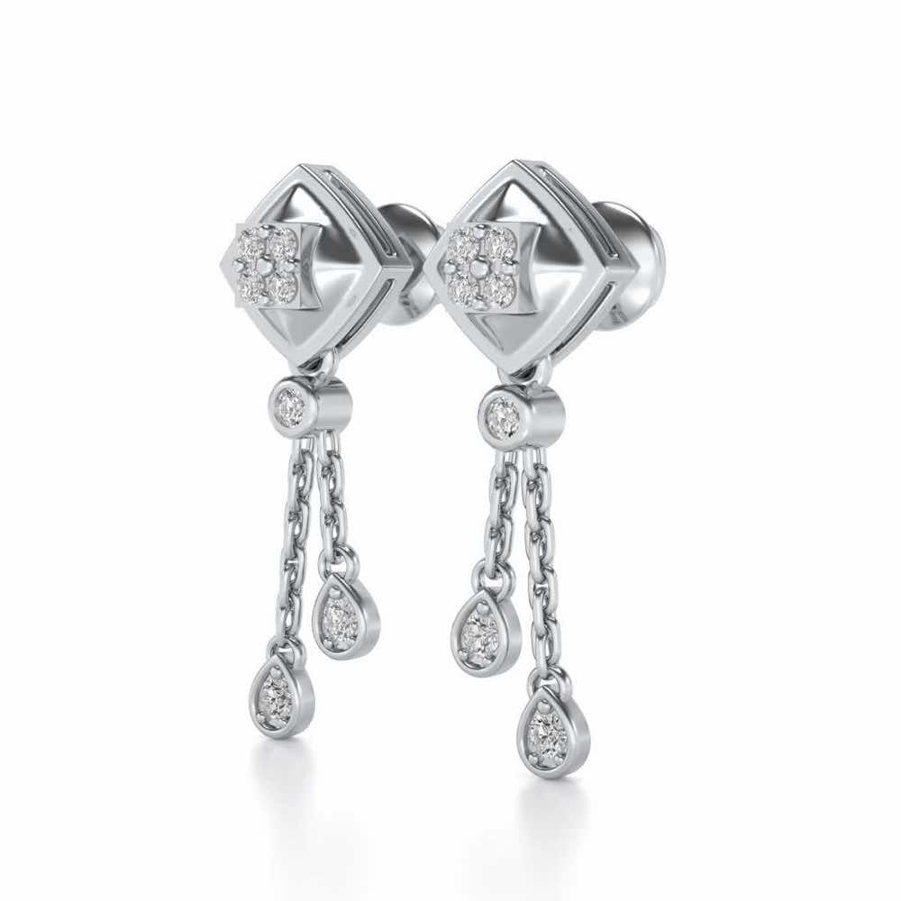Shiny Chain Dangler Earrings - White Gold - Image 3