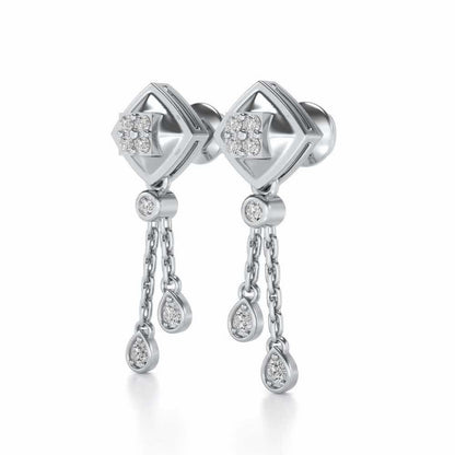 Shiny Chain Dangler Earrings - White Gold - Image 3