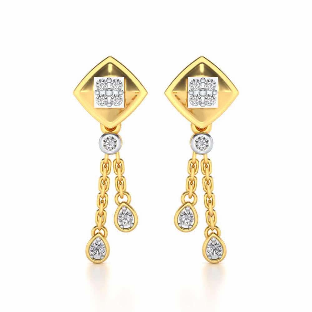 Shiny Chain Dangler Earrings - Yellow Gold - Image 1