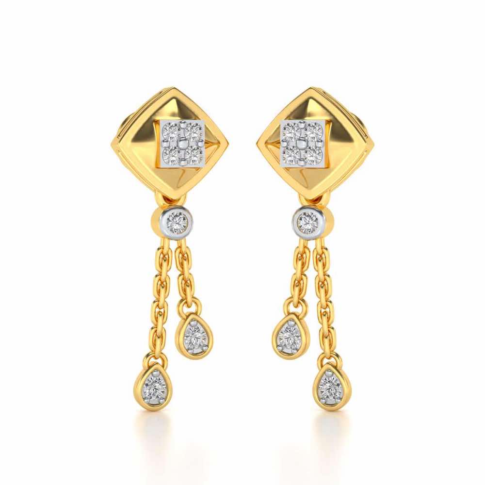 Shiny Chain Dangler Earrings - Yellow Gold - Image 2