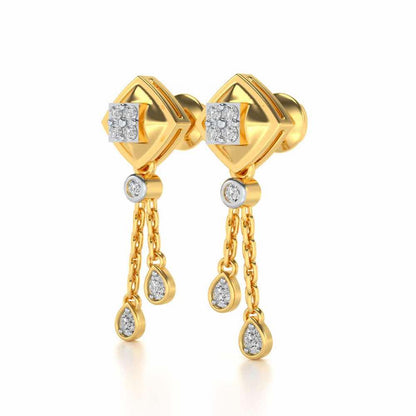 Shiny Chain Dangler Earrings - Yellow Gold - Image 3