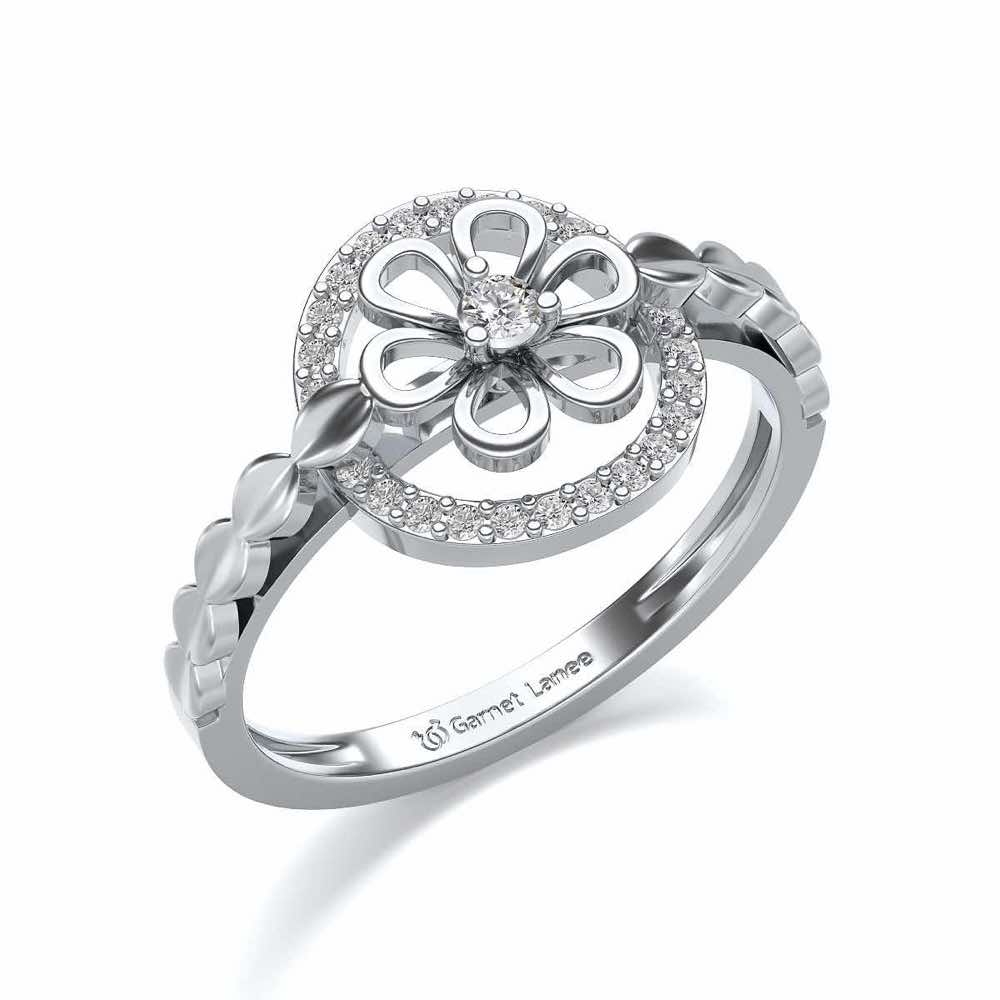 Shiny Circled Flower Silver Ring - White Gold - Image 1