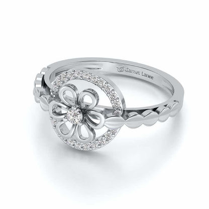 Shiny Circled Flower Silver Ring - White Gold - Image 2