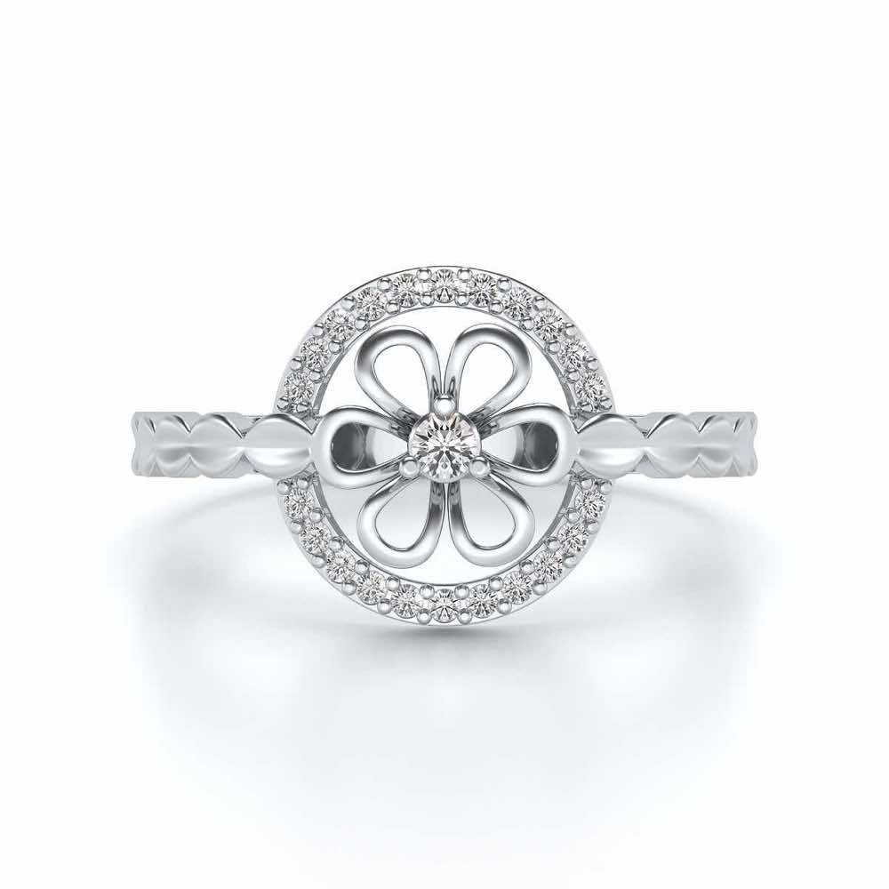 Shiny Circled Flower Silver Ring - White Gold - Image 4