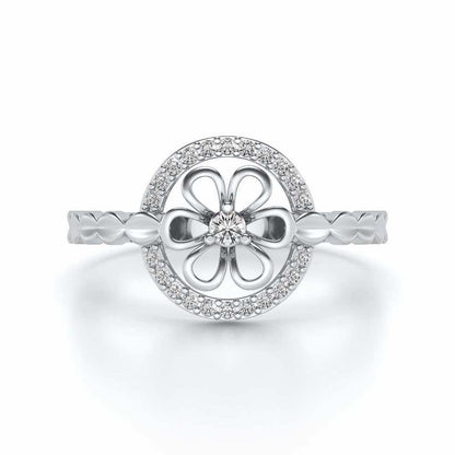 Shiny Circled Flower Silver Ring - White Gold - Image 4