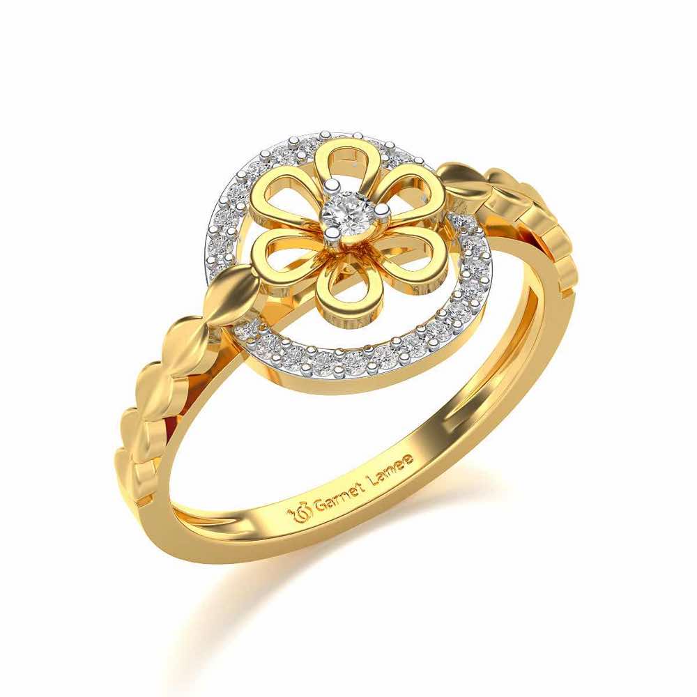 Shiny Circled Flower Silver Ring - Yellow Gold - Image 1