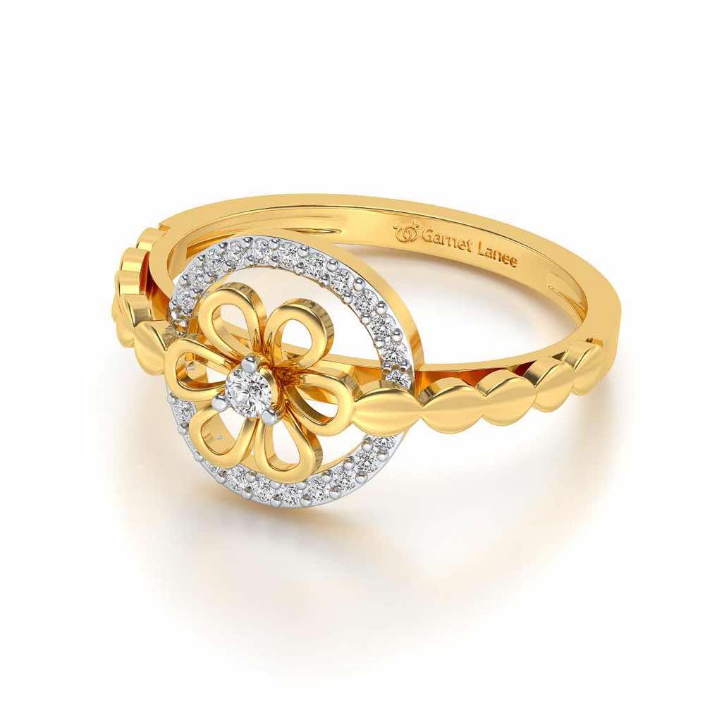 Shiny Circled Flower Silver Ring - Yellow Gold - Image 2