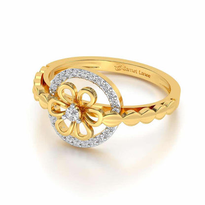 Shiny Circled Flower Silver Ring - Yellow Gold - Image 2
