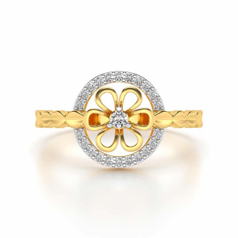 Shiny Circled Flower Silver Ring - Yellow Gold - Image 4