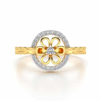 Shiny Circled Flower Silver Ring - Yellow Gold - Image 4