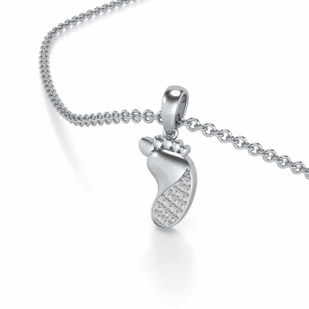 Shiny Foot Silver Pendant - White Gold - Image 2