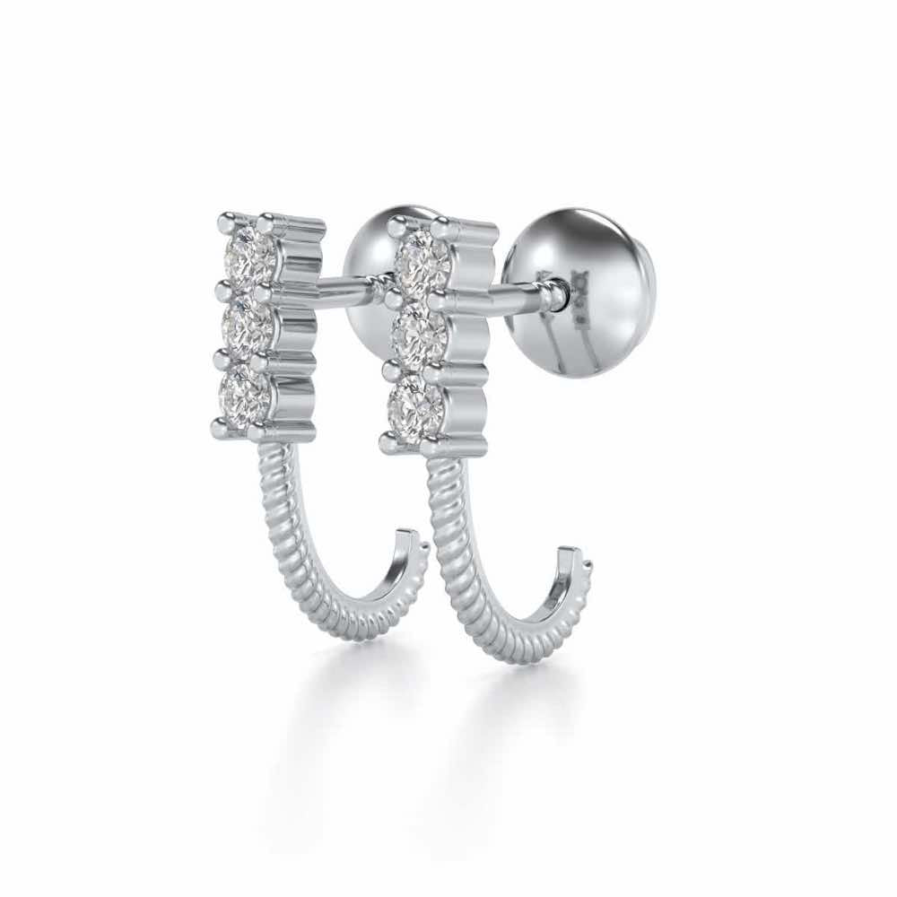 Simple Silver Bali Earrings - White Gold - Image 3