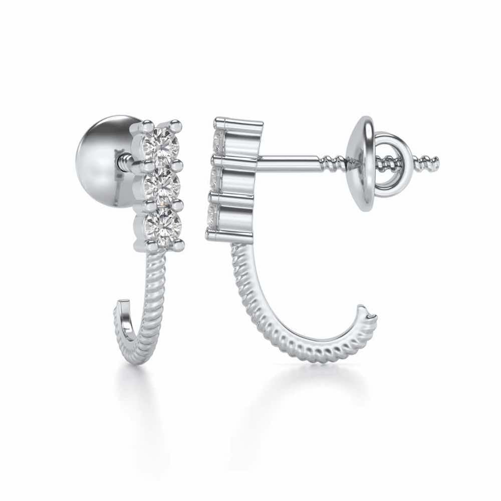 Simple Silver Bali Earrings - White Gold - Image 4