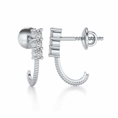 Simple Silver Bali Earrings - White Gold - Image 4