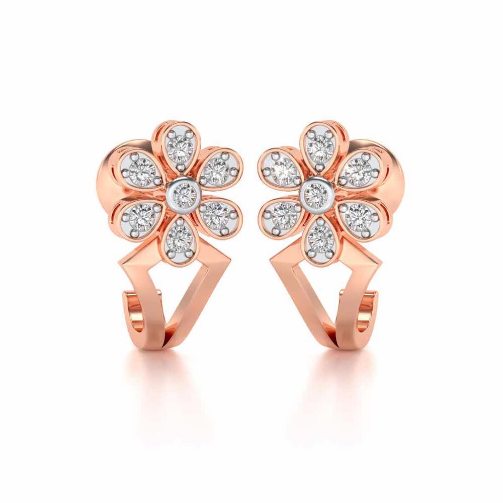 Simple Flower Silver Earrings - Rose Gold - Image 2