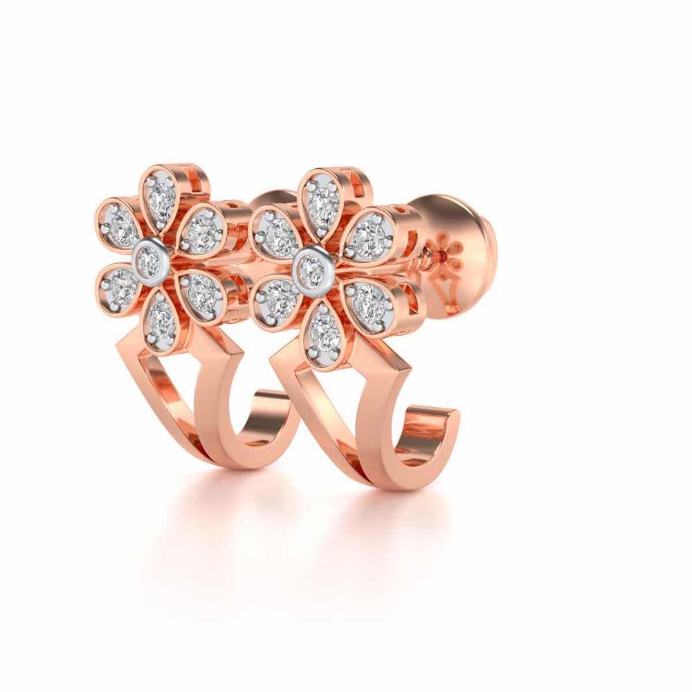 Simple Flower Silver Earrings - Rose Gold - Image 3