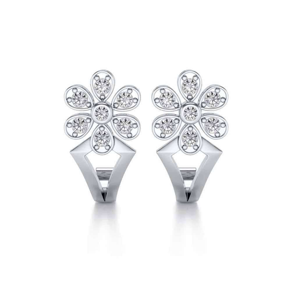 Simple Flower Silver Earrings - White Gold - Image 1