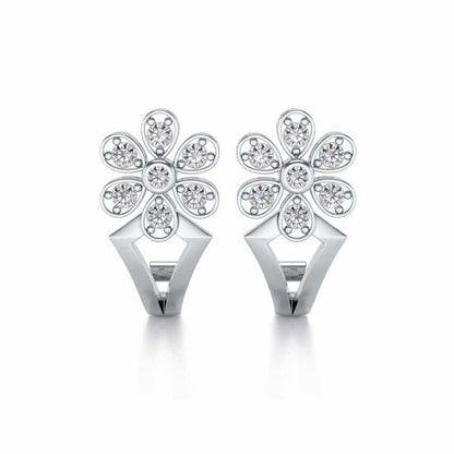 Simple Flower Silver Earrings - White Gold - Image 1