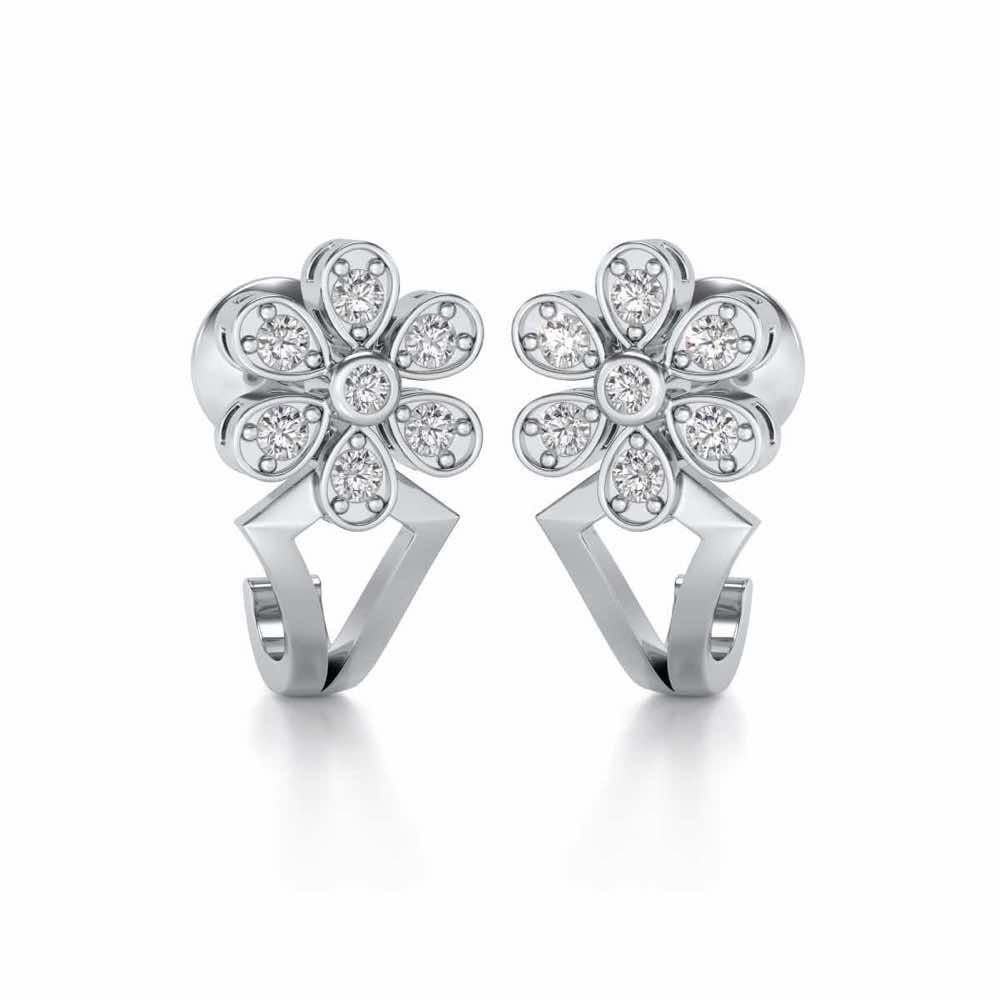 Simple Flower Silver Earrings - White Gold - Image 2