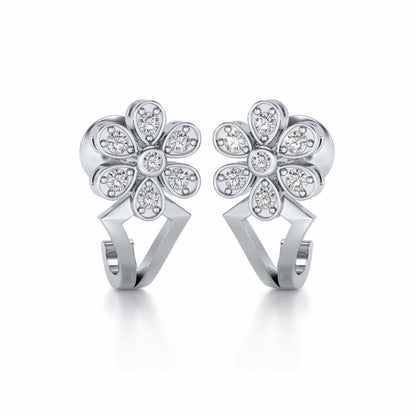 Simple Flower Silver Earrings - White Gold - Image 2