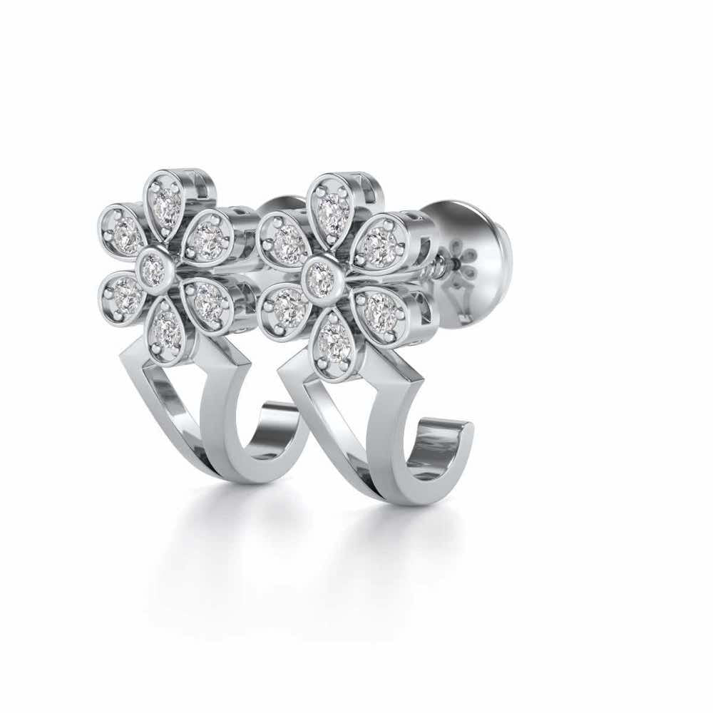 Simple Flower Silver Earrings - White Gold - Image 3