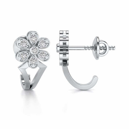 Simple Flower Silver Earrings - White Gold - Image 4