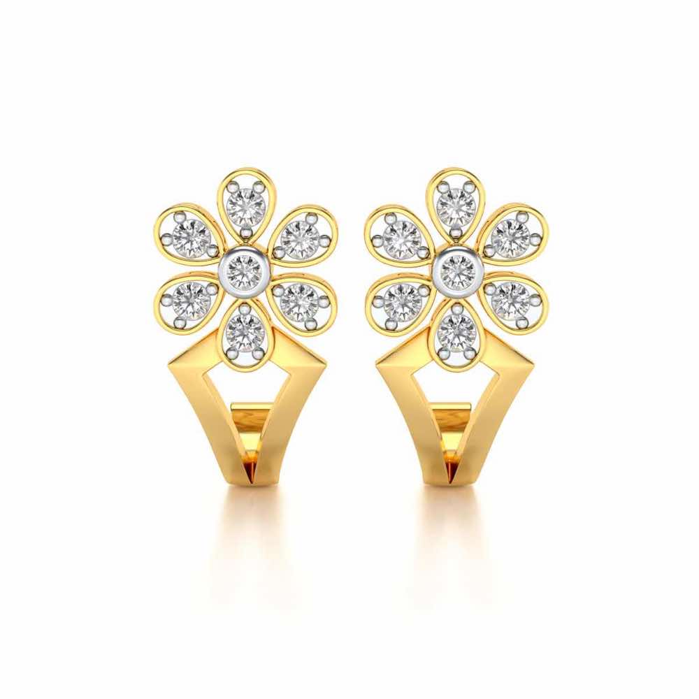Simple Flower Silver Earrings - Yellow Gold - Image 1