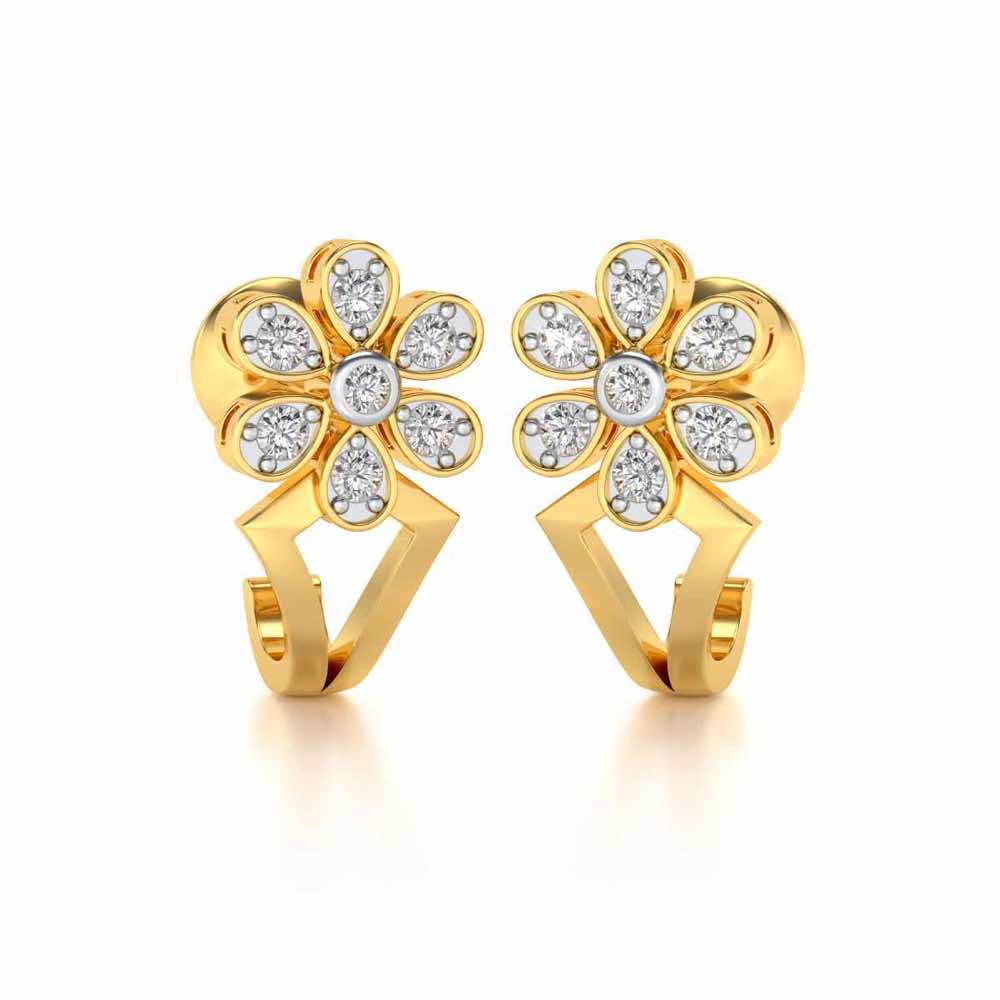 Simple Flower Silver Earrings - Yellow Gold - Image 2