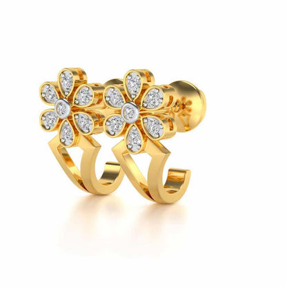 Simple Flower Silver Earrings - Yellow Gold - Image 3
