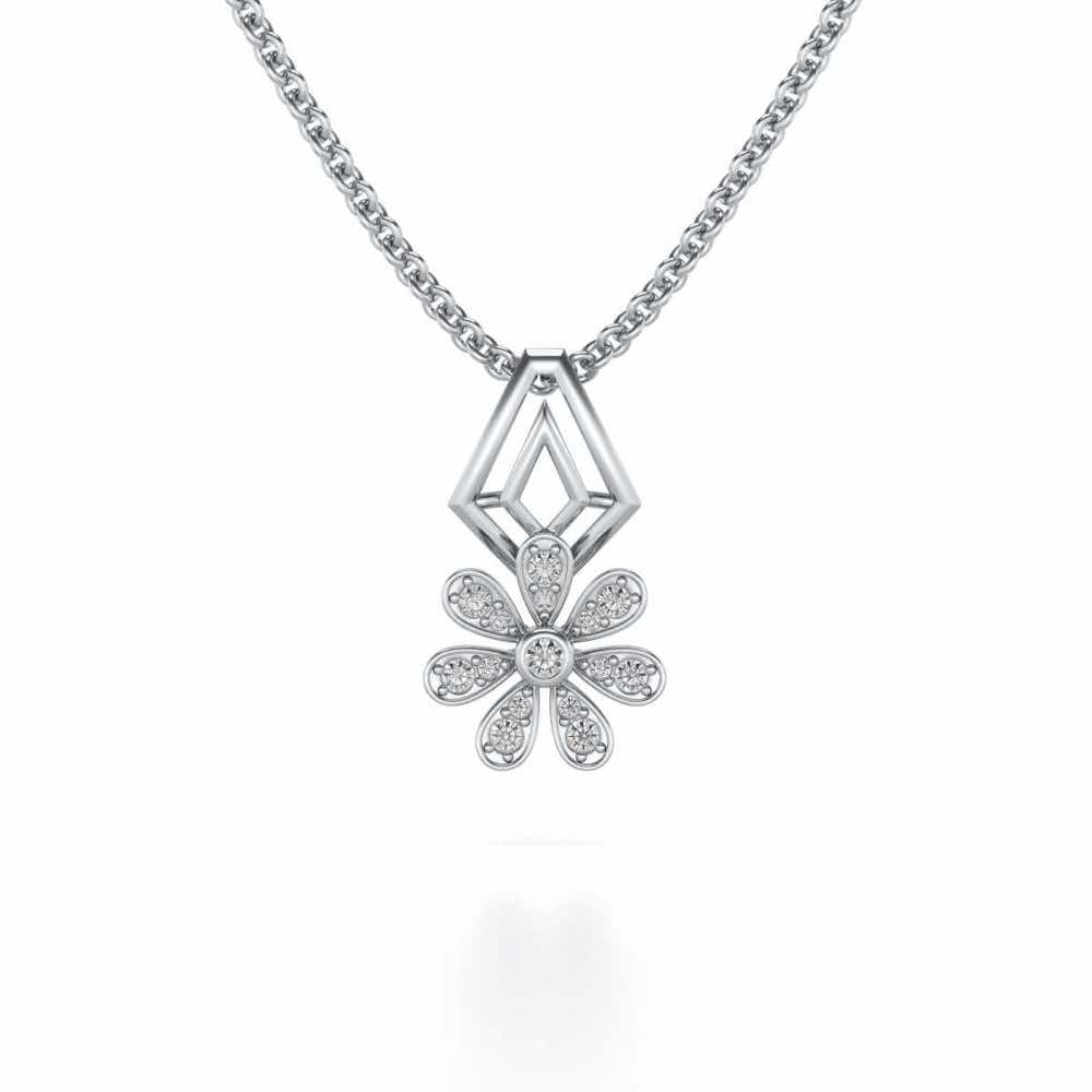 Simple Flower Silver Pendant - White Gold - Image 1
