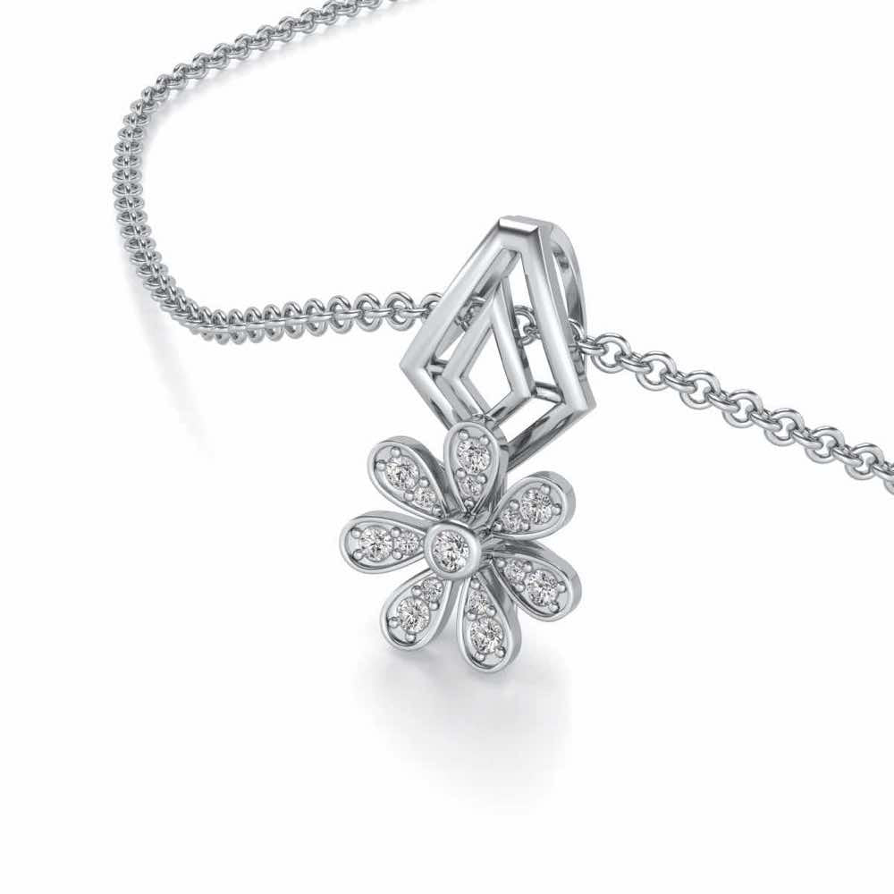Simple Flower Silver Pendant - White Gold - Image 2