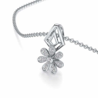 Simple Flower Silver Pendant - White Gold - Image 2