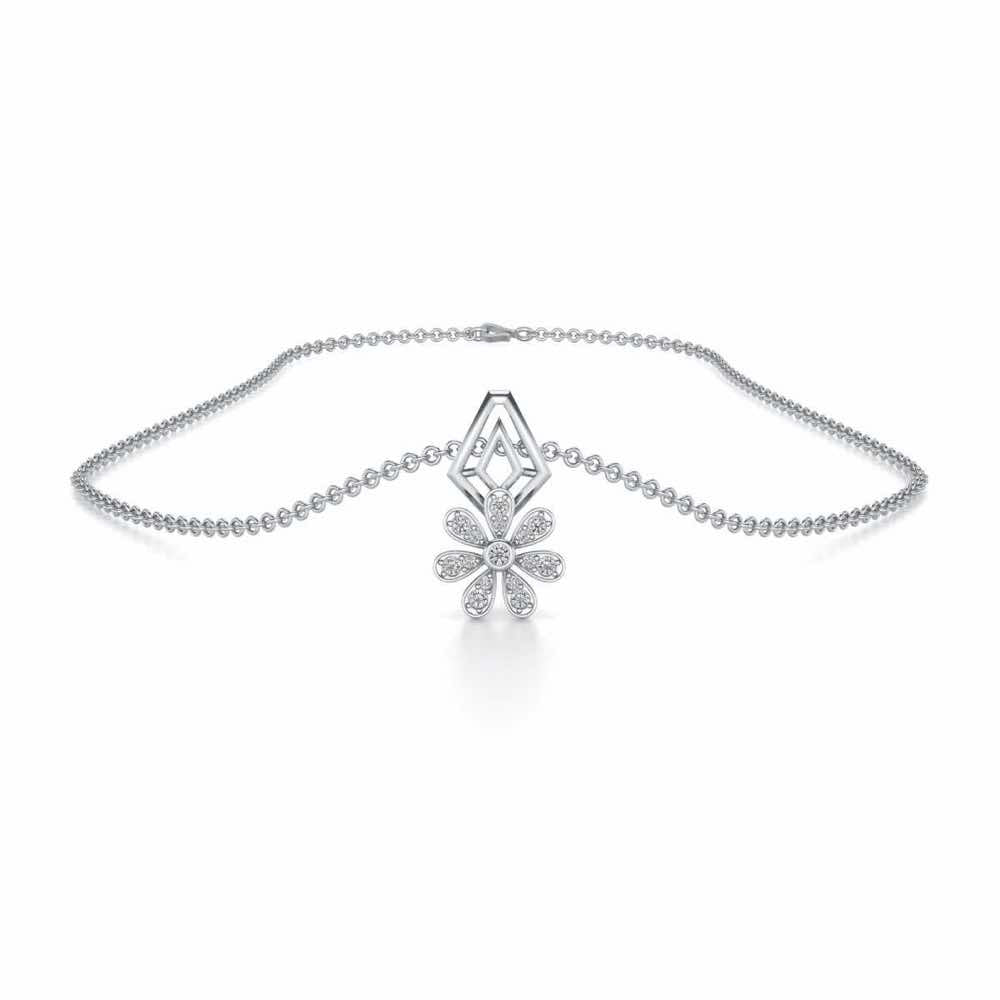 Simple Flower Silver Pendant - White Gold - Image 3
