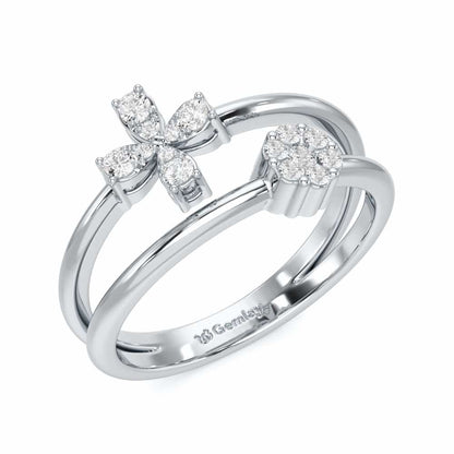 Simple Flower Silver Ring - White Gold - Image 1