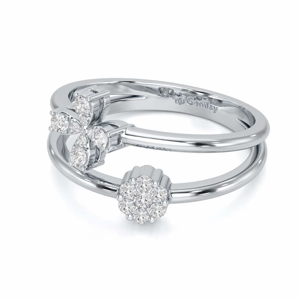 Simple Flower Silver Ring - White Gold - Image 2