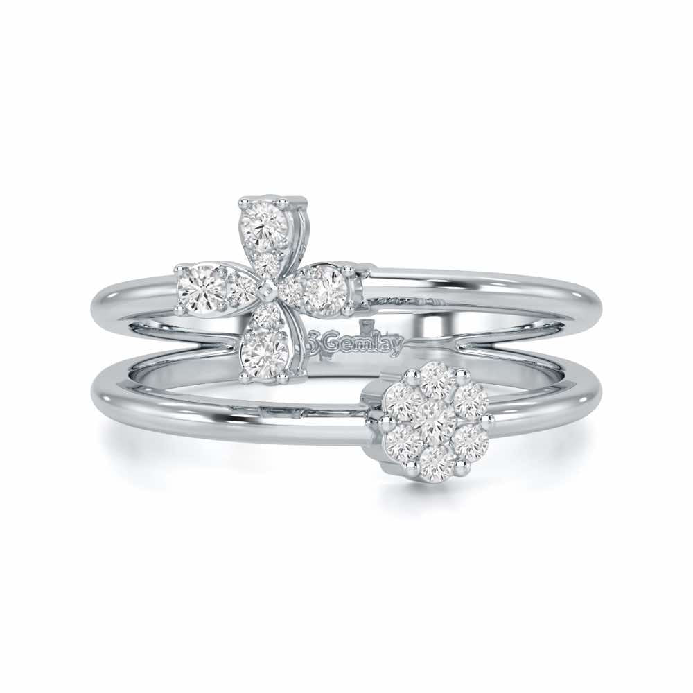 Simple Flower Silver Ring - White Gold - Image 4