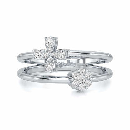 Simple Flower Silver Ring - White Gold - Image 4