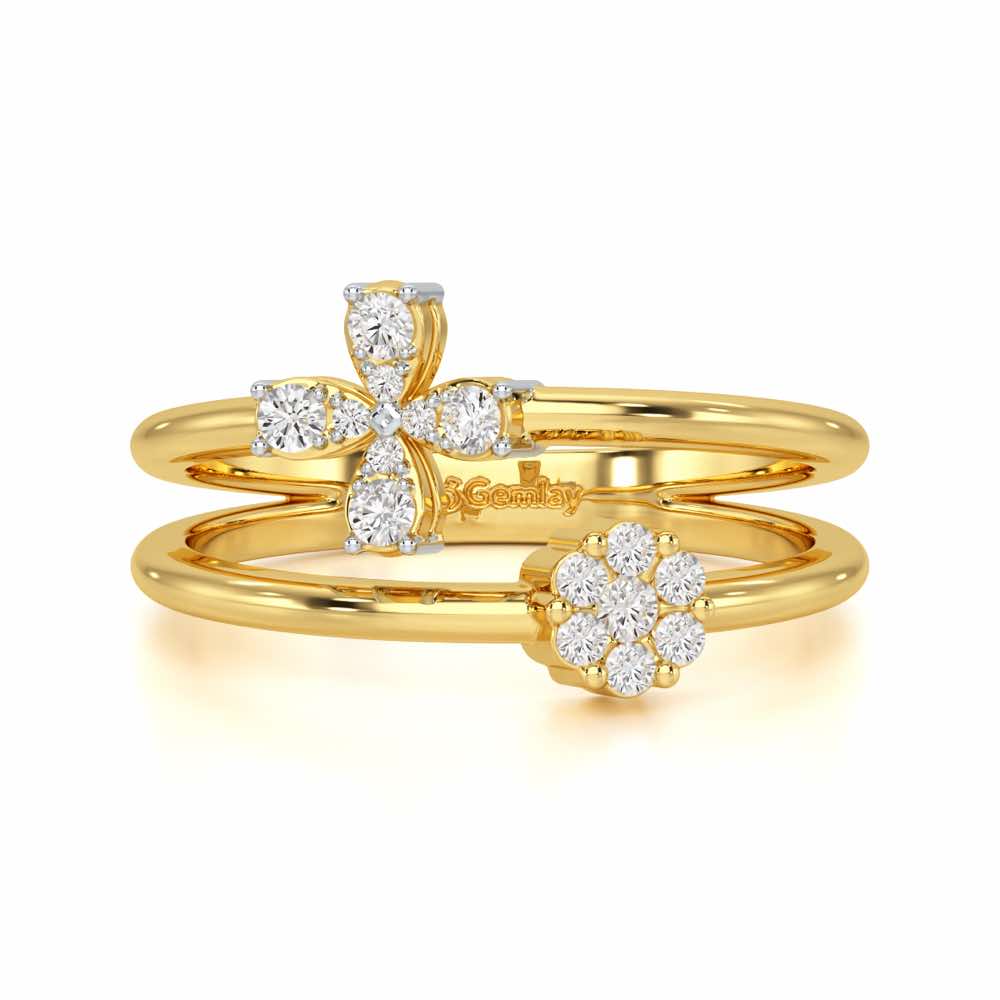Simple Flower Silver Ring - Yellow Gold - Image 4