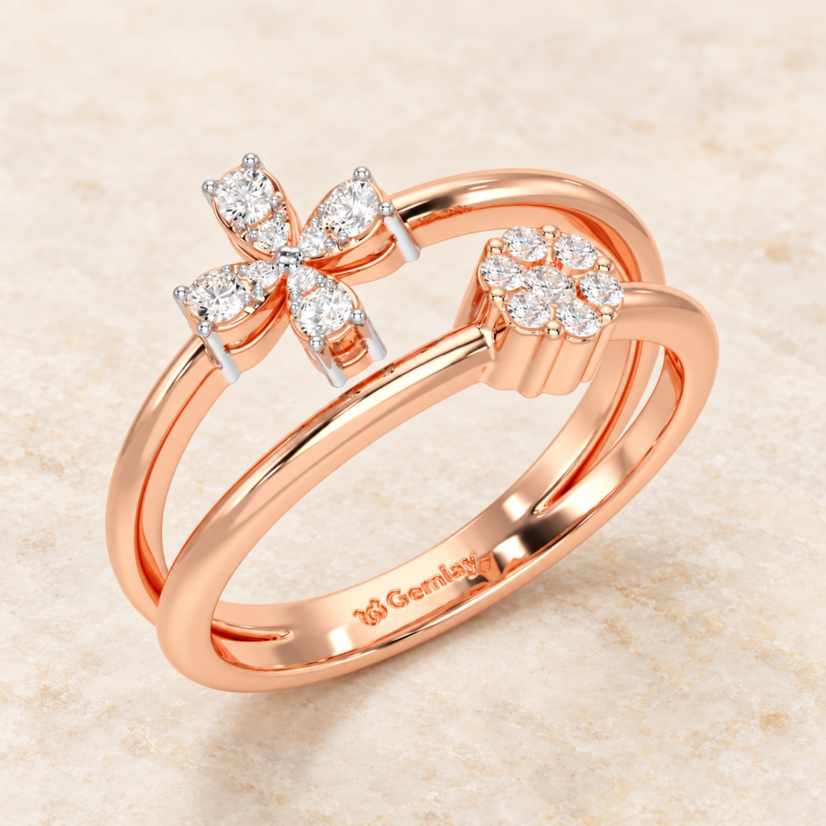 Simple Flower Silver Ring, rose gold finish, aesthetic product image