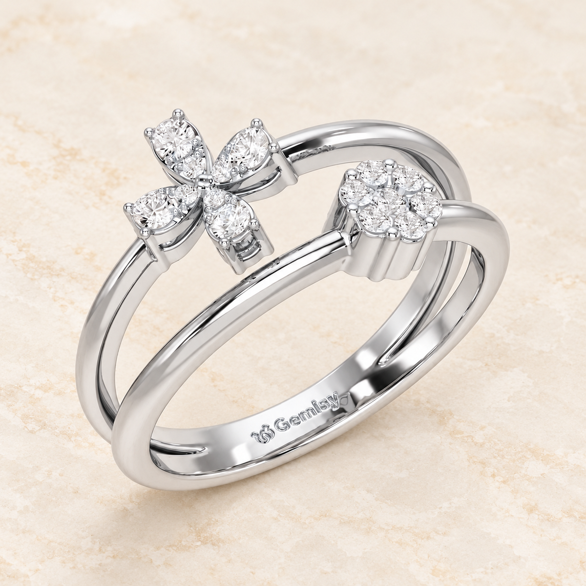 Simple Flower Silver Ring, white gold finish, aesthetic product image