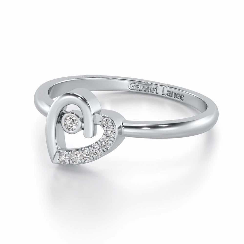 Simple Heart Silver Ring - White Gold - Image 2