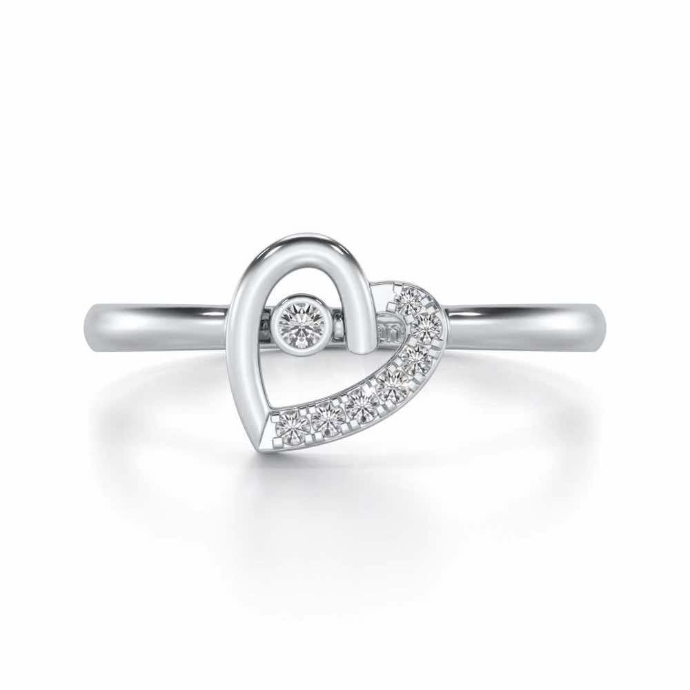 Simple Heart Silver Ring - White Gold - Image 4