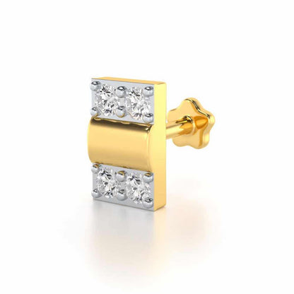 Simple Rectangle Silver Nosepin - Yellow Gold - Image 2
