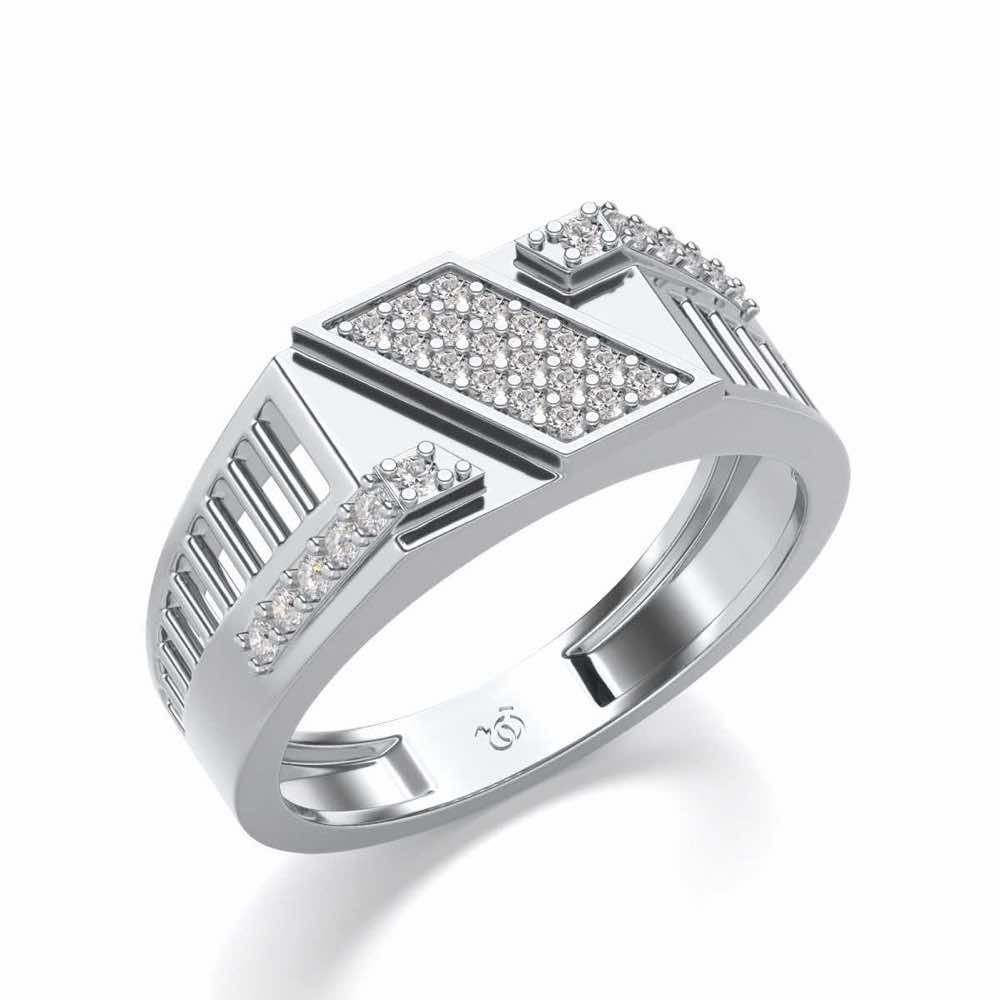 Slant Shine Silver Ring For Men - White Gold - Image 1