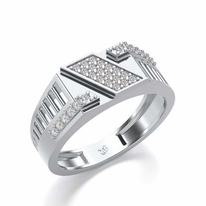 Slant Shine Silver Ring For Men - White Gold - Image 1