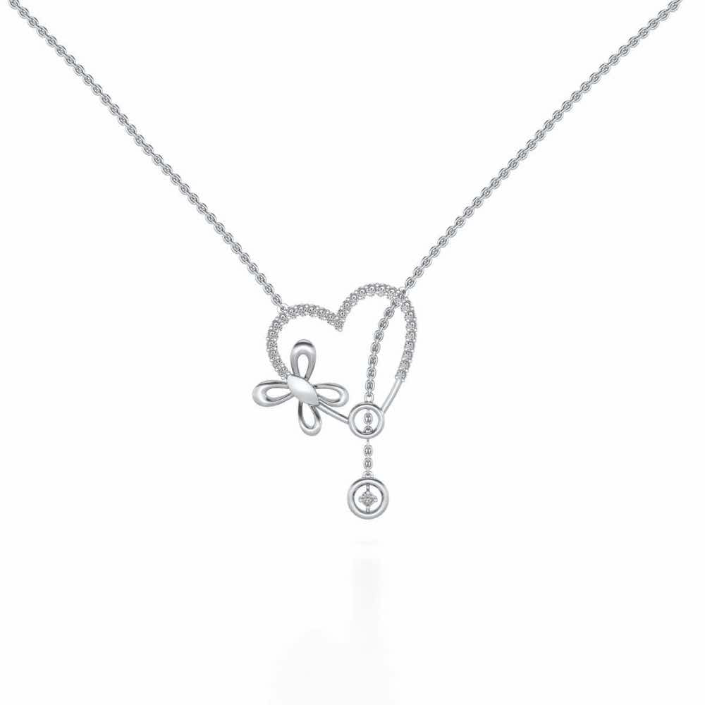 Sleek Heart Silver Pendant - White Gold - Image 2